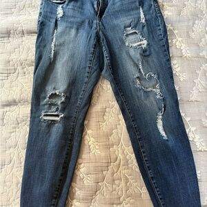 Lane Bryant Distressed Dark Blue Skinny Jeans